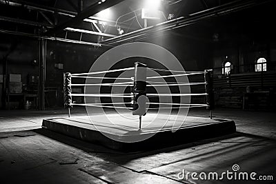 black and white empty boxing ring Stock Photo