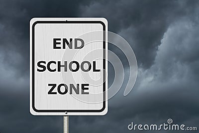 Black and white End School Zone Sign Stock Photo