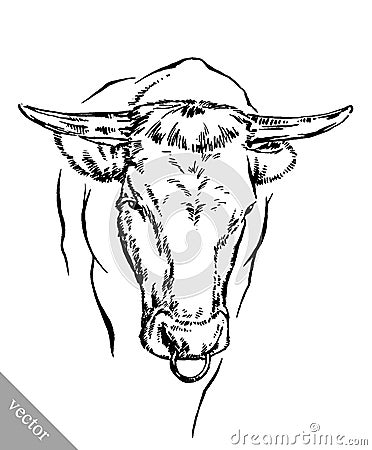 Black and white engrave isolated cow Vector Illustration