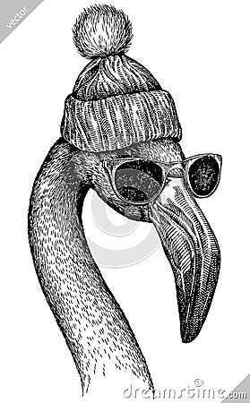 black and white engrave isolated flamingo vector illustration Vector Illustration