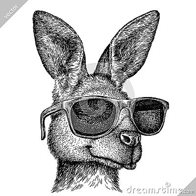 Black and white engrave isolated kangaroo vector illustration Vector Illustration