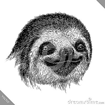 Black and white engrave isolated sloth vector illustration Vector Illustration