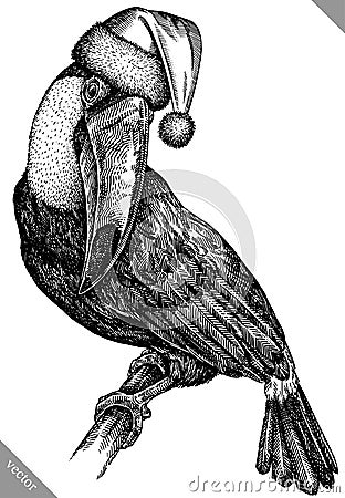 black and white engrave isolated toucan vector illustration Vector Illustration