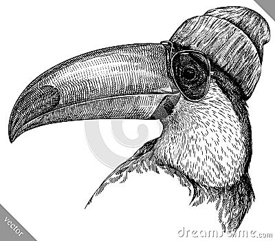 black and white engrave isolated toucan vector illustration Vector Illustration