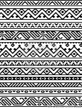 Black and white ethnic geometric aztec seamless borders pattern, vector Vector Illustration
