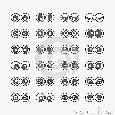 Black and white eyeballs emoticons icons set Vector Illustration