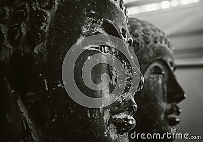 The black and white face of a Buddha Stock Photo