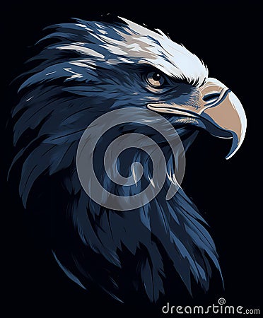 Black and white falcon mascot logo outline, thick bold lines, clean, vibrant painting, focus on art Stock Photo