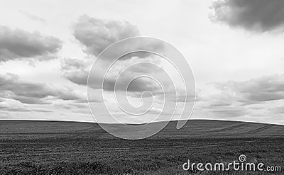 Black and White Farm Hills on the Horizon in Iowa Stock Photo