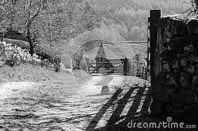 Black and White Farm House Stock Photo