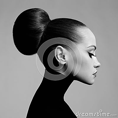 Beautiful elegant woman in black turtleneck Stock Photo