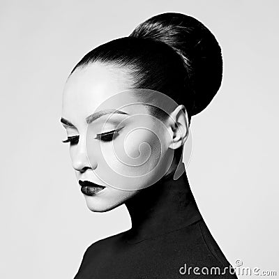 Beautiful elegant woman in black turtleneck Stock Photo