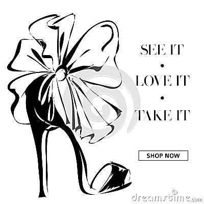 Black and white fashion high heels shoes promo banner, online shopping social media ads web template with beautiful heels. Vector Cartoon Illustration