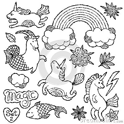 Black and white fashion patch badge elements in cartoon 80s-90s comic style. Set modern trend doodle sketch. Vector Illustration