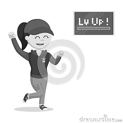 Black and white female gamer level up Vector Illustration