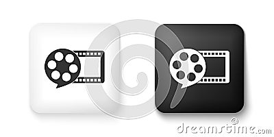 Black and white Film reel and play video movie film icon isolated on white background. Square button. Vector Vector Illustration