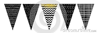 Black and White Flag Banner Set. Party Decoration. Do It Yourself. Vector Illustration