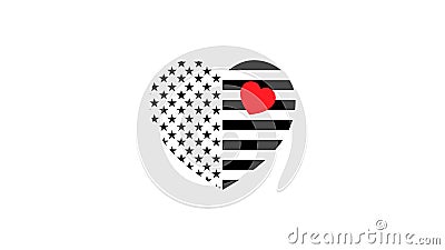 Black and white flag of the USA in the form of a heart Vector Illustration