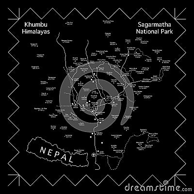 Trekking map of routes to Everest Base Camp for tourists Stock Photo