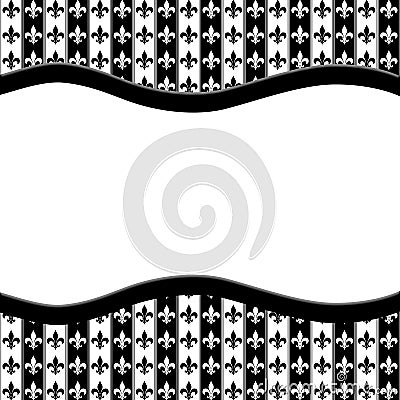 Black and White Fleur De Lis Pattern Textured Fabric with Ribbon Stock Photo