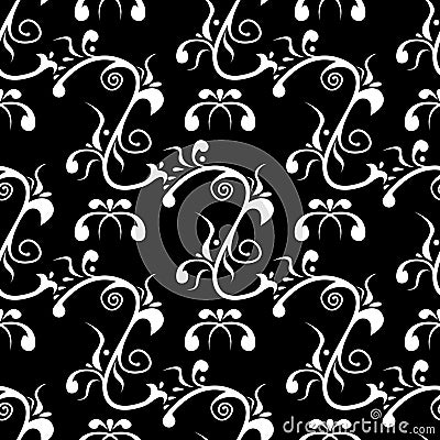 Black and white floral background. Seamless pattern Vector Illustration