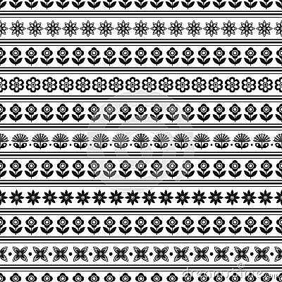 Black and white floral seamless background Vector Illustration