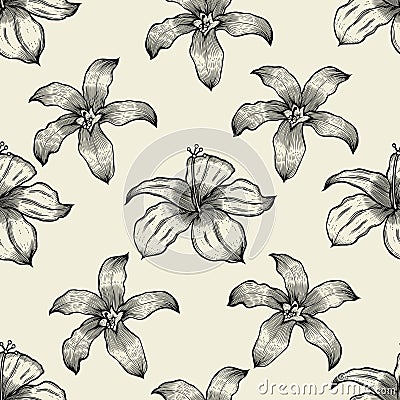 Black and white floral seamless pattern Vector Illustration