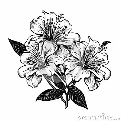 Black And White Flower Illustration: Feminine Sticker Art With Tropical Symbolism Cartoon Illustration
