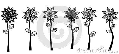 Black White Flowers Vector Illustration