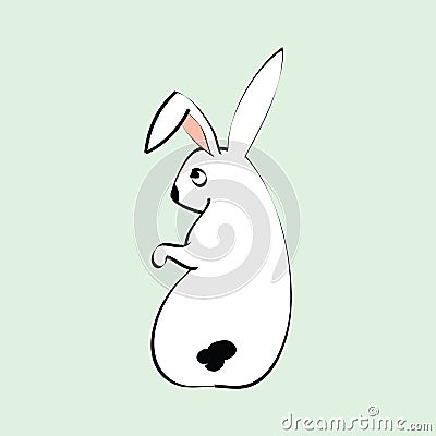 Black and White Fluffy Bunny Sitting Vector Illustration