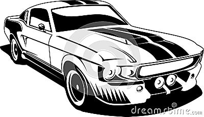 Black and white ford mustang Vector Illustration