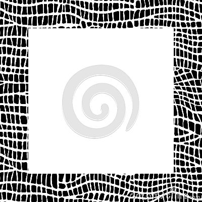 Black and white frame with ornament of stylized alligator skin. Squared pattern in form of mandala. Decorative border Vector Illustration