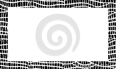 Black and white frame with ornament of stylized alligator skin. Squared pattern in form of mandala. Decorative border Vector Illustration