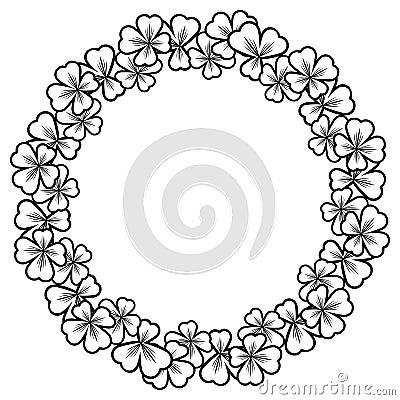 Black and white frame with shamrock contour. Raster clip art. Stock Photo