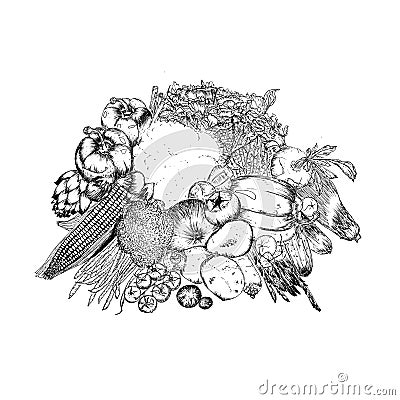 Black and White Fresh Fruits and Vegetables Stock Photo