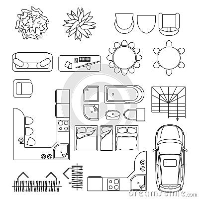 Black and White furniture set Vector Illustration