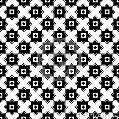 Black and white geometric arabic square shapes seamless pattern, vector Vector Illustration