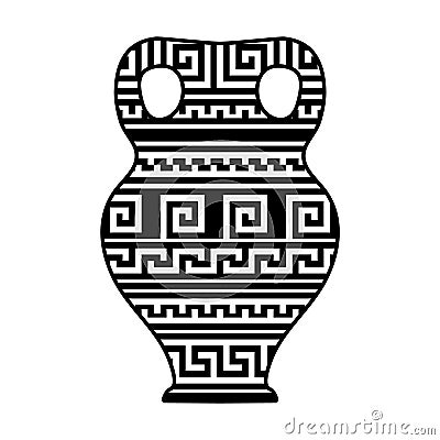 Black and white geometric greek meander traditional vase, vector Vector Illustration