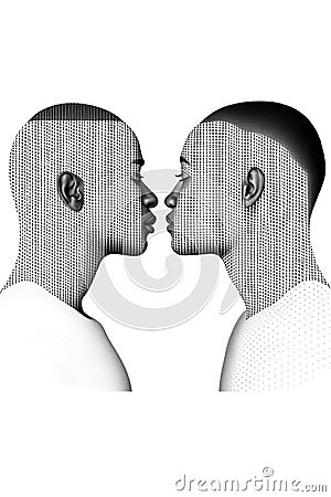black and white geometric illustration of gay homosexual couple kissing, lgtb love concept Cartoon Illustration