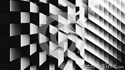 A black and white geometric texture with alternating squares and triangles, creating a minimalistic optical illusion, Generated AI Stock Photo