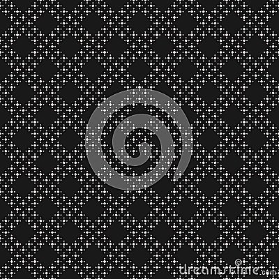 Black & white geometric vector texture, dots in diagonal grid Vector Illustration