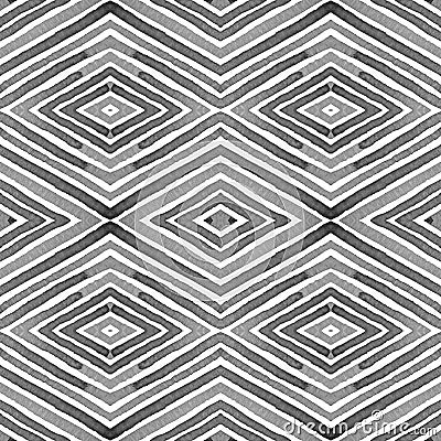 Black and white- Geometric Watercolor. Actual Seamless Pattern. Hand Drawn Stripes. Brush Texture. Sightly Chevron Ornament. Stock Photo