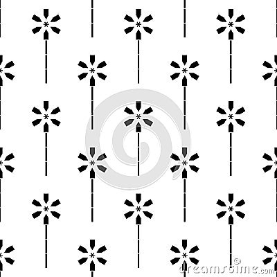 Black And White Geometrical Stripe Lines Flower Ornament Stylish Decorative Textiles Clothing Seamless Pattern Repeated Design Stock Photo