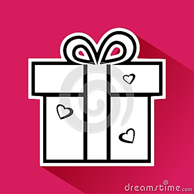 Gift box with hearts on pink background for Valentine`s Day. Vector illustration Cartoon Illustration