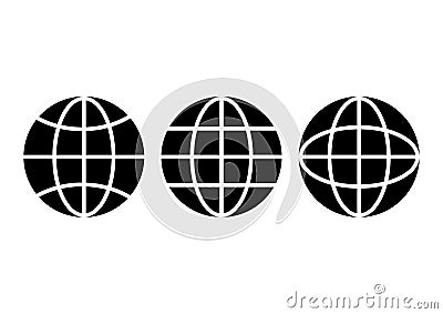 Black and white globe earth icons set. Vector Cartoon Illustration
