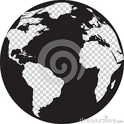 Black and white globe with transparency continents Vector Illustration