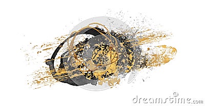 Black, white and Gold Abstract color smear acrylic and watercolor blot painting. Monotype template. Canvas texture background. Stock Photo