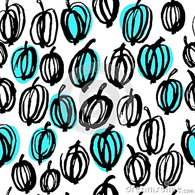 Black and white gooseberry hand drawn pattern. Vector Illustration