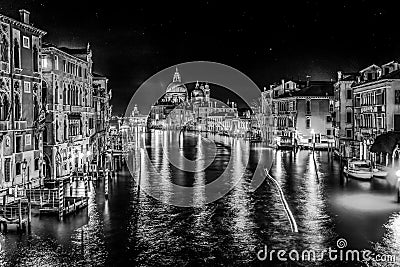 Black White Grand Canal Salut Church Night Venice Italy Stock Photo