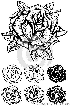 Black and white graphic realistic detailed rose Vector Illustration